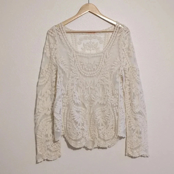 Banana white lace‎ long sleeve blouse size Large - Picture 2 of 5